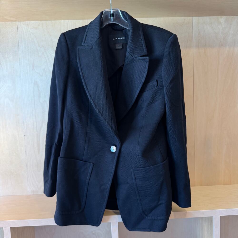Club Monaco Black Shawl Collar Blazer Jacket Coat Size 2 Tailored Stretch